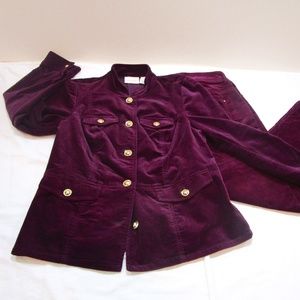 Chicos Size 0 Pant Suit, Purple / Maroon Corduroy